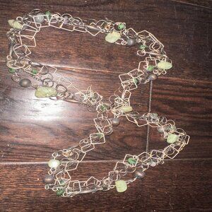 Artisan Geometric Silver & Green Stone Necklace